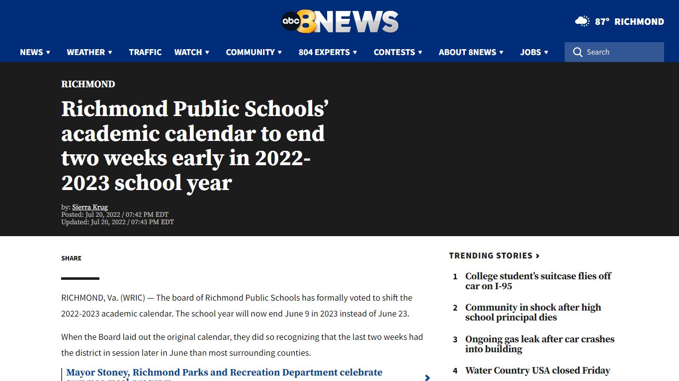 Richmond Public Schools’ academic calendar to end two weeks early in ...